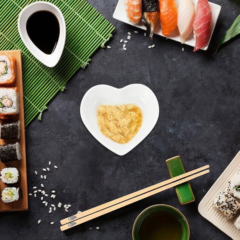 Heart Shaped Ceramic Dipping Bowls Set Of 4 Small Appetizer Plates For Sauces Snacks Home Dining - Image 3